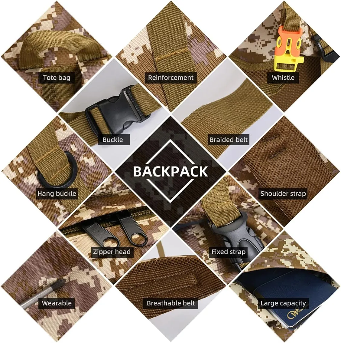100L Camping Hiking Backpack,Molle military Tactical rucksack backpack,Waterproof Lightweight Hiking Backpack (Woodland Camo-C)