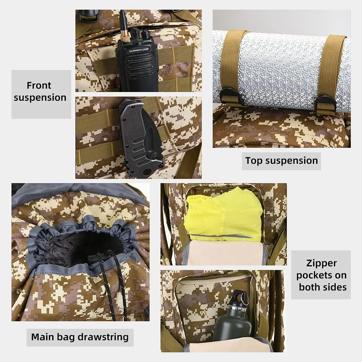 100L Camping Hiking Backpack,Molle military Tactical rucksack backpack,Waterproof Lightweight Hiking Backpack (Woodland Camo-C)