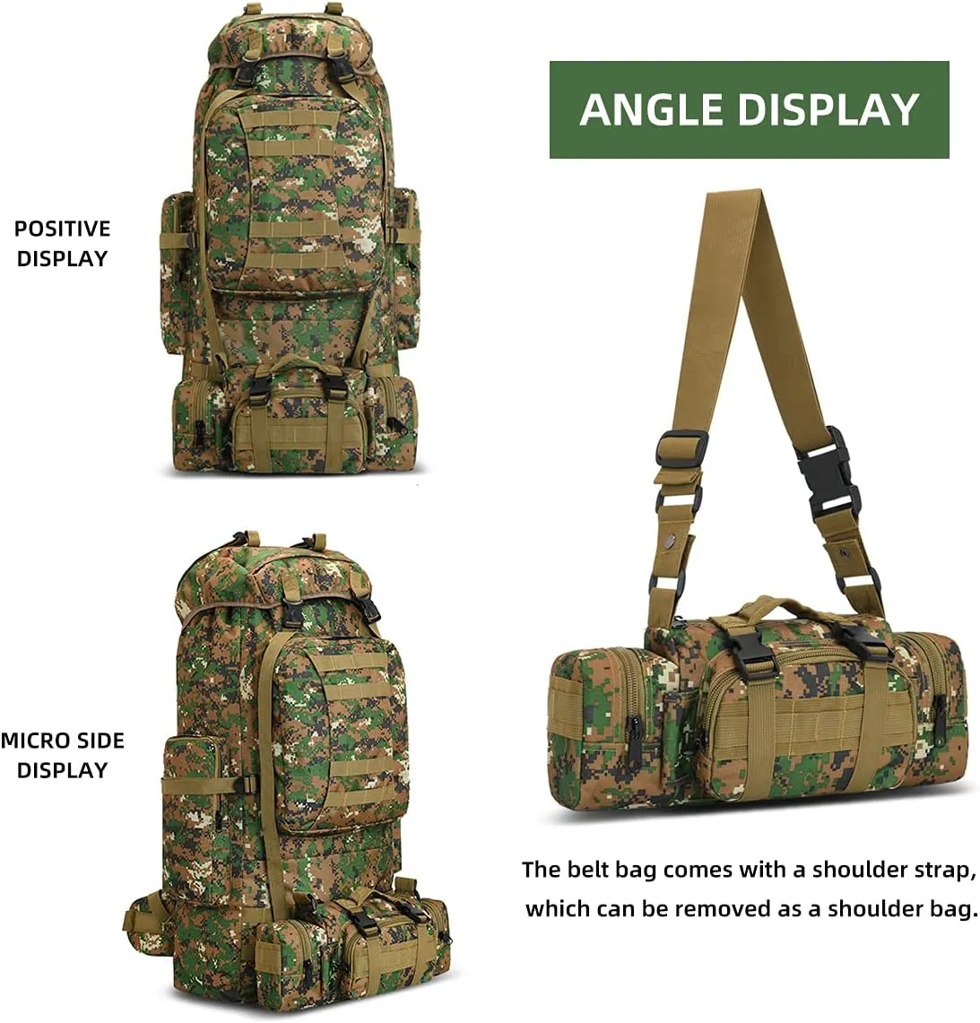 100L Camping Hiking Backpack,Molle military Tactical rucksack backpack,Waterproof Lightweight Hiking Backpack (Woodland Camo-C)