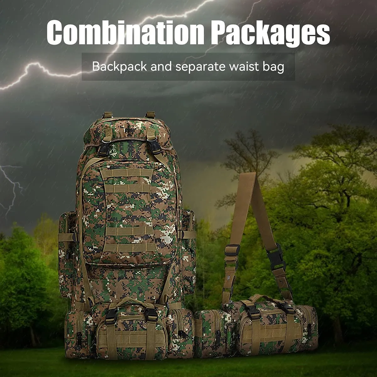 100L Camping Hiking Backpack,Molle military Tactical rucksack backpack,Waterproof Lightweight Hiking Backpack (Woodland Camo-C)