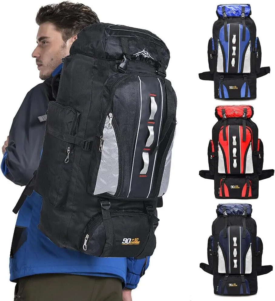 100L Large Military Tactical Backpack, Waterproof Travel Daypack, Survival Rucksack, Bushcraft Backpack, Lightweight Outdoor Camping Bag, Blue