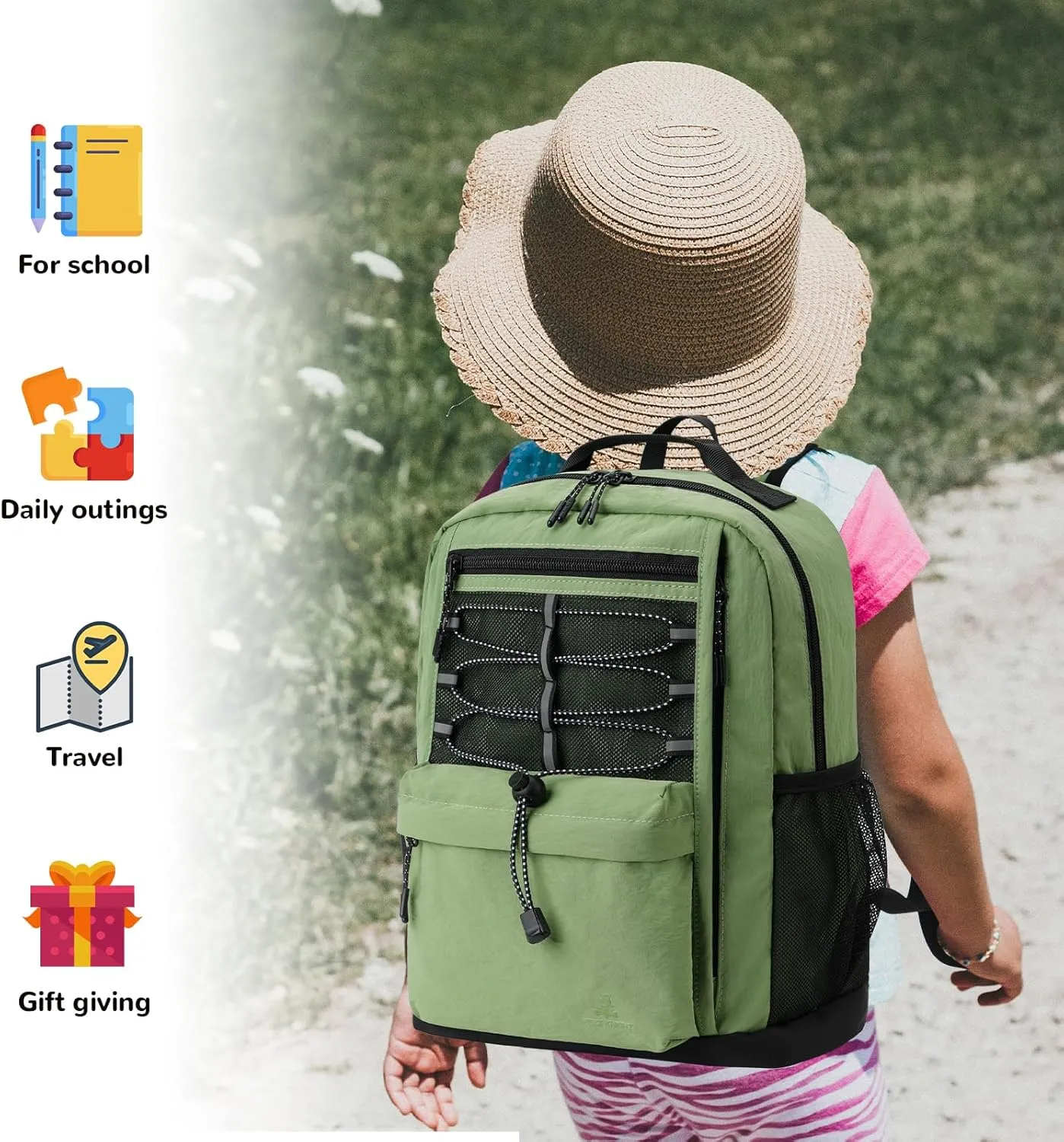 10L Small Size Casual Backpack for Kids Girls Boys Ages 3-9, Mini Waterproof Outdoor Sport Travel Hiking Camping Daypack (Army Green)