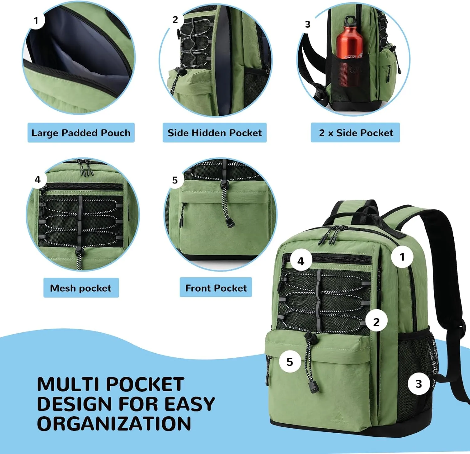 10L Small Size Casual Backpack for Kids Girls Boys Ages 3-9, Mini Waterproof Outdoor Sport Travel Hiking Camping Daypack (Army Green)
