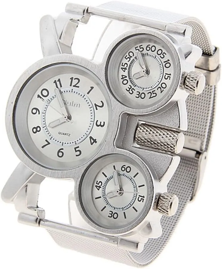 1167 Mens Top Brand Multi-Function 3-Movt Quartz Steel Wrist Watch Silver
