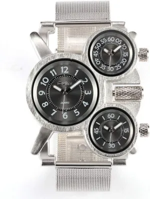 1167 Mens Top Brand Multi-Function 3-Movt Quartz Steel Wrist Watch