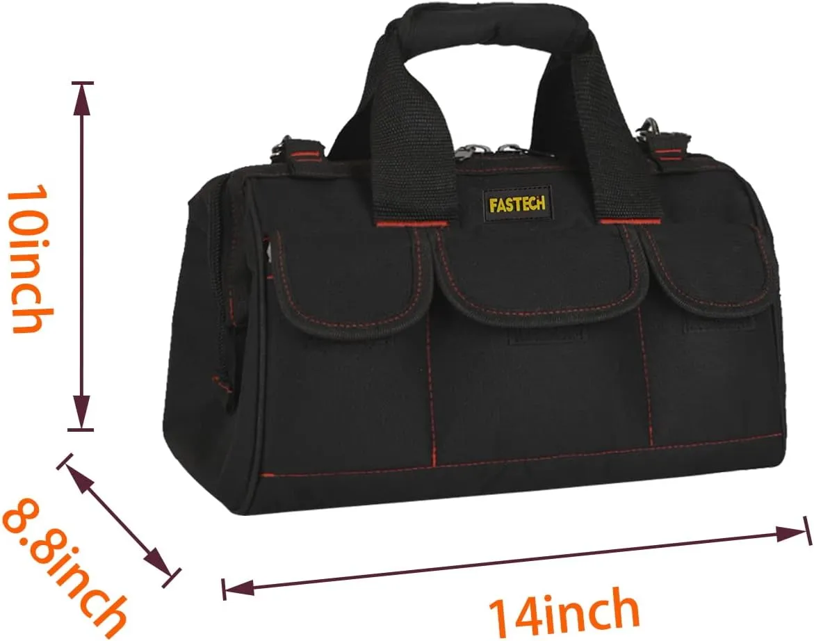 14-inch Heavy Duty Toosl Bag With Wide Mouth for Tool Storage, Carrier and Organizer, Tool Tote Bag For Men, Wide Mouth Tool Bag With Inside Pockets (14 Inch)