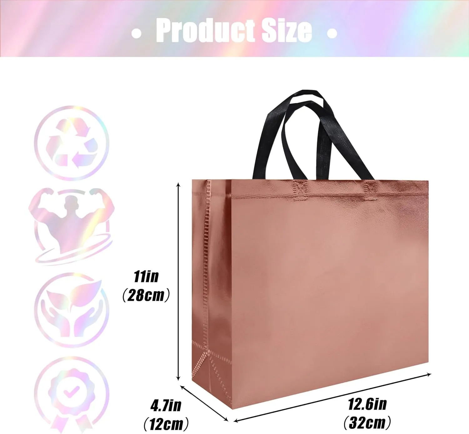 15 Pcs Rose Gold Reusable Gift Bags Bulk, 12.6 x 4.7 x 11 In Non-woven Glossy Party Bags for Birthday, Wedding, Easter, Graduation - with Handles & Sturdy Bases