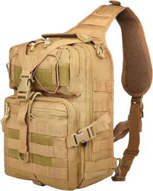 15L Compact Tactical Sling Bag, Military Shoulder Sling Pack for Men's EDC, Molle Assault Range Bag Crossbody Chest Pack for Outdoor Adventures (07-Khaki)