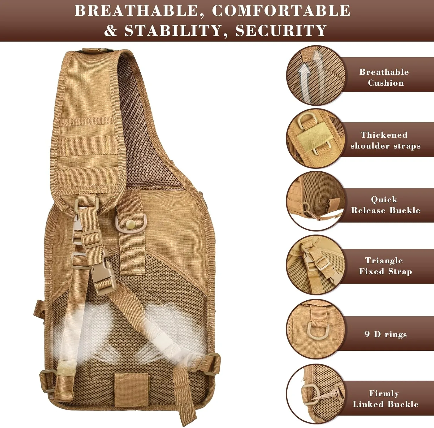 15L Compact Tactical Sling Bag, Military Shoulder Sling Pack for Men's EDC, Molle Assault Range Bag Crossbody Chest Pack for Outdoor Adventures (07-Khaki)