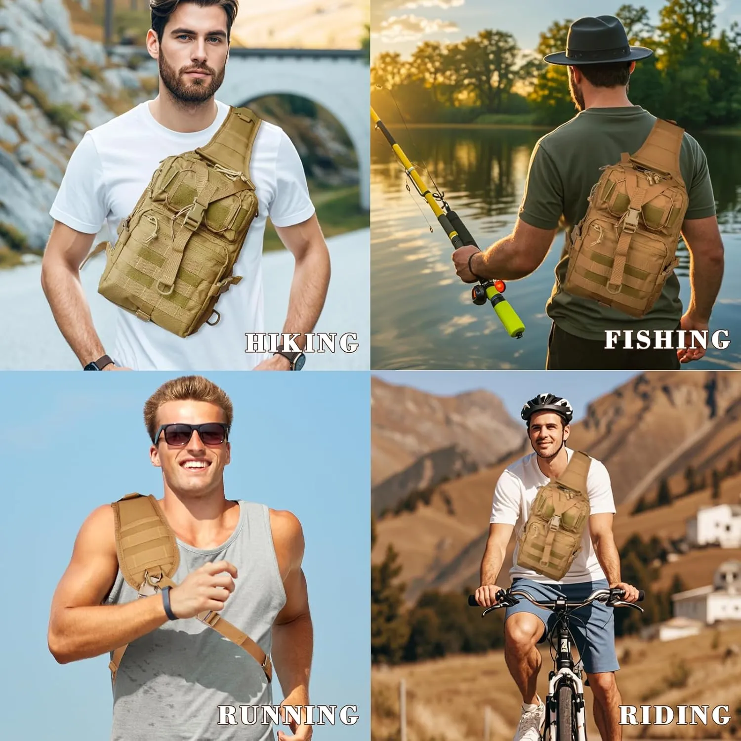 15L Compact Tactical Sling Bag, Military Shoulder Sling Pack for Men's EDC, Molle Assault Range Bag Crossbody Chest Pack for Outdoor Adventures (07-Khaki)