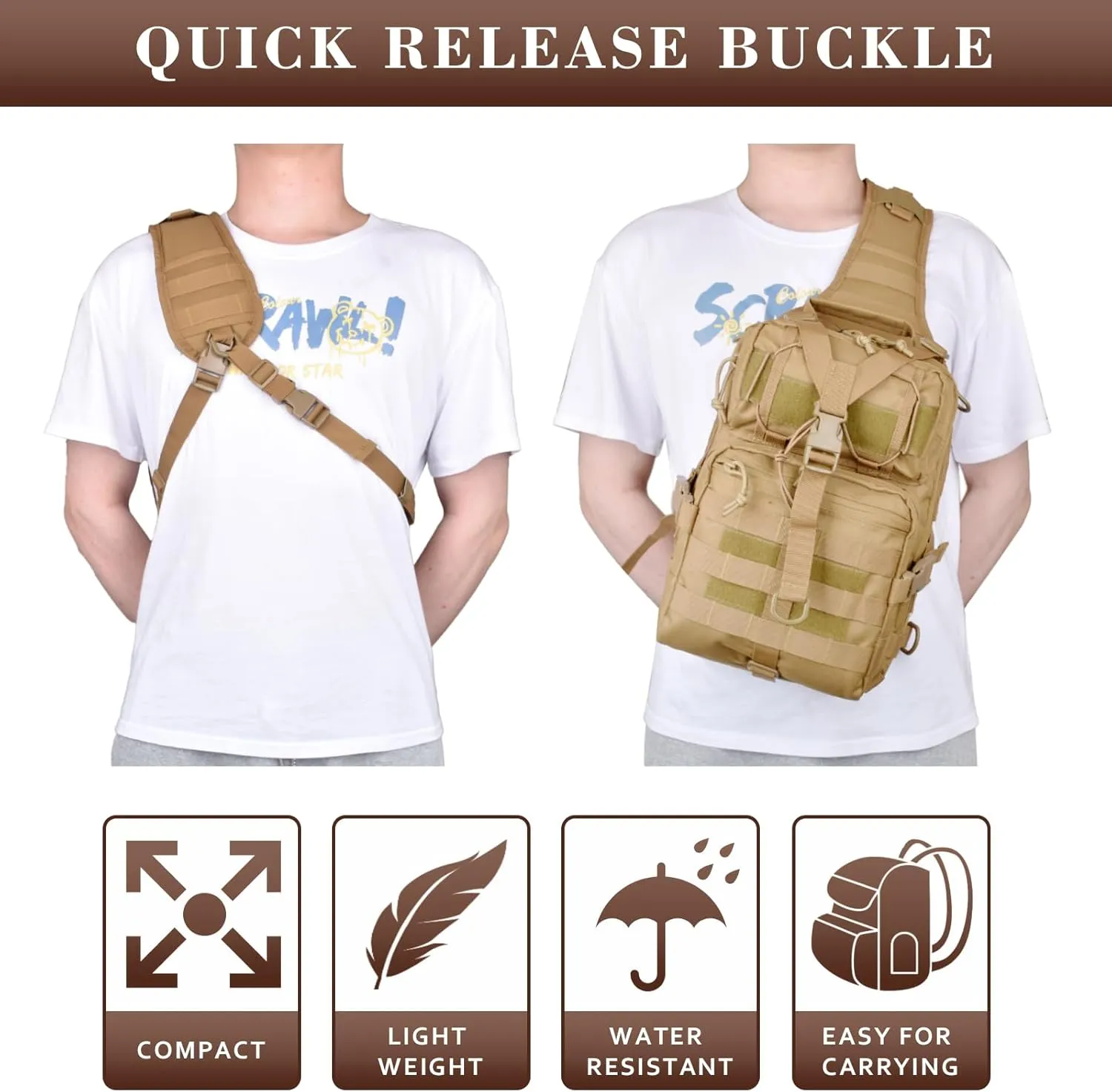 15L Compact Tactical Sling Bag, Military Shoulder Sling Pack for Men's EDC, Molle Assault Range Bag Crossbody Chest Pack for Outdoor Adventures (07-Khaki)
