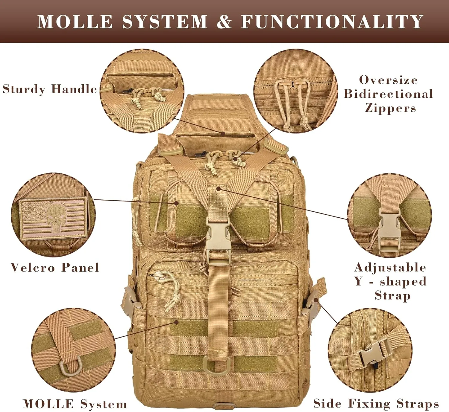 15L Compact Tactical Sling Bag, Military Shoulder Sling Pack for Men's EDC, Molle Assault Range Bag Crossbody Chest Pack for Outdoor Adventures (07-Khaki)