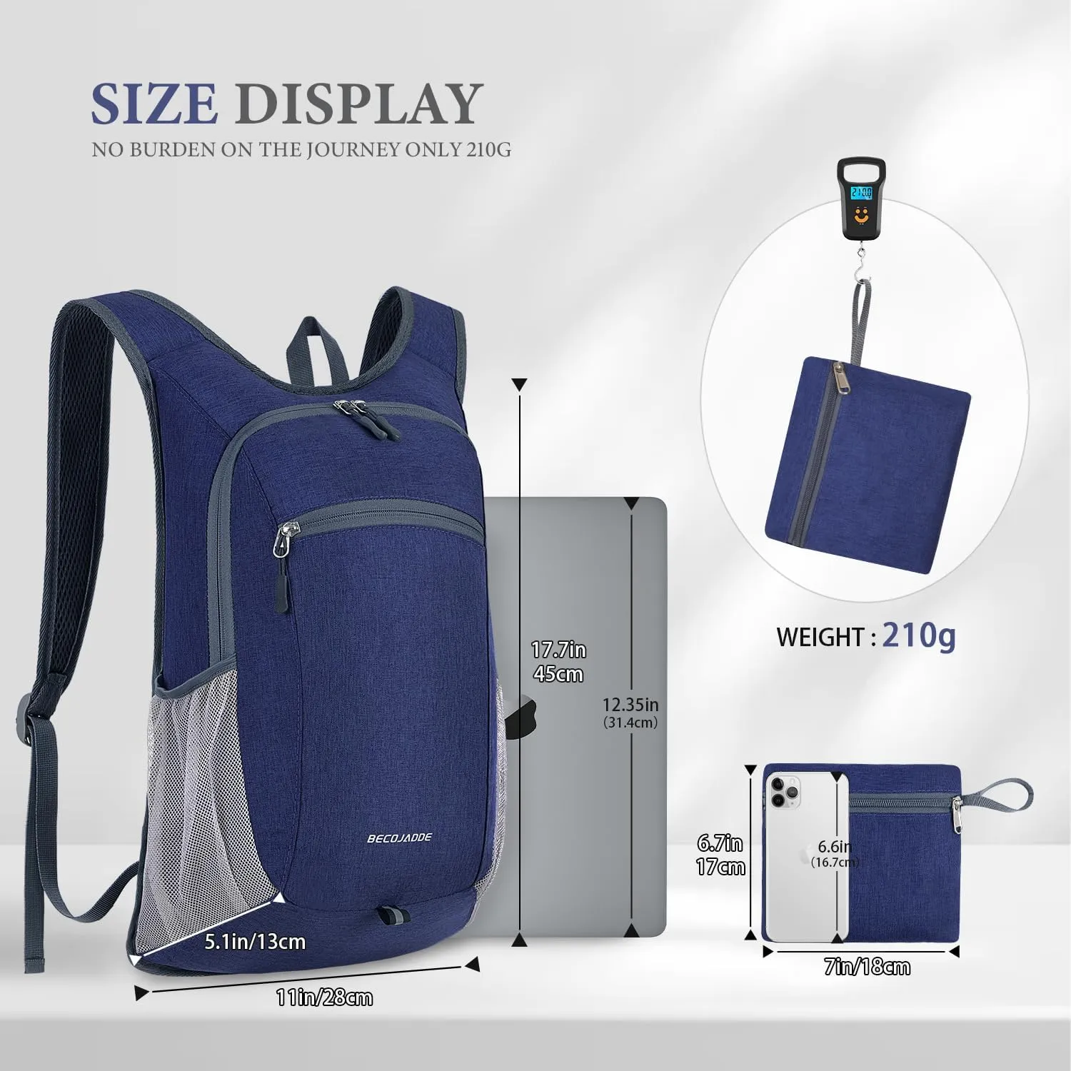 15L Hiking Backpack Small Travel Backpack Lightweight Packable Backpacks Casual Daypack for Women and Men, Blue