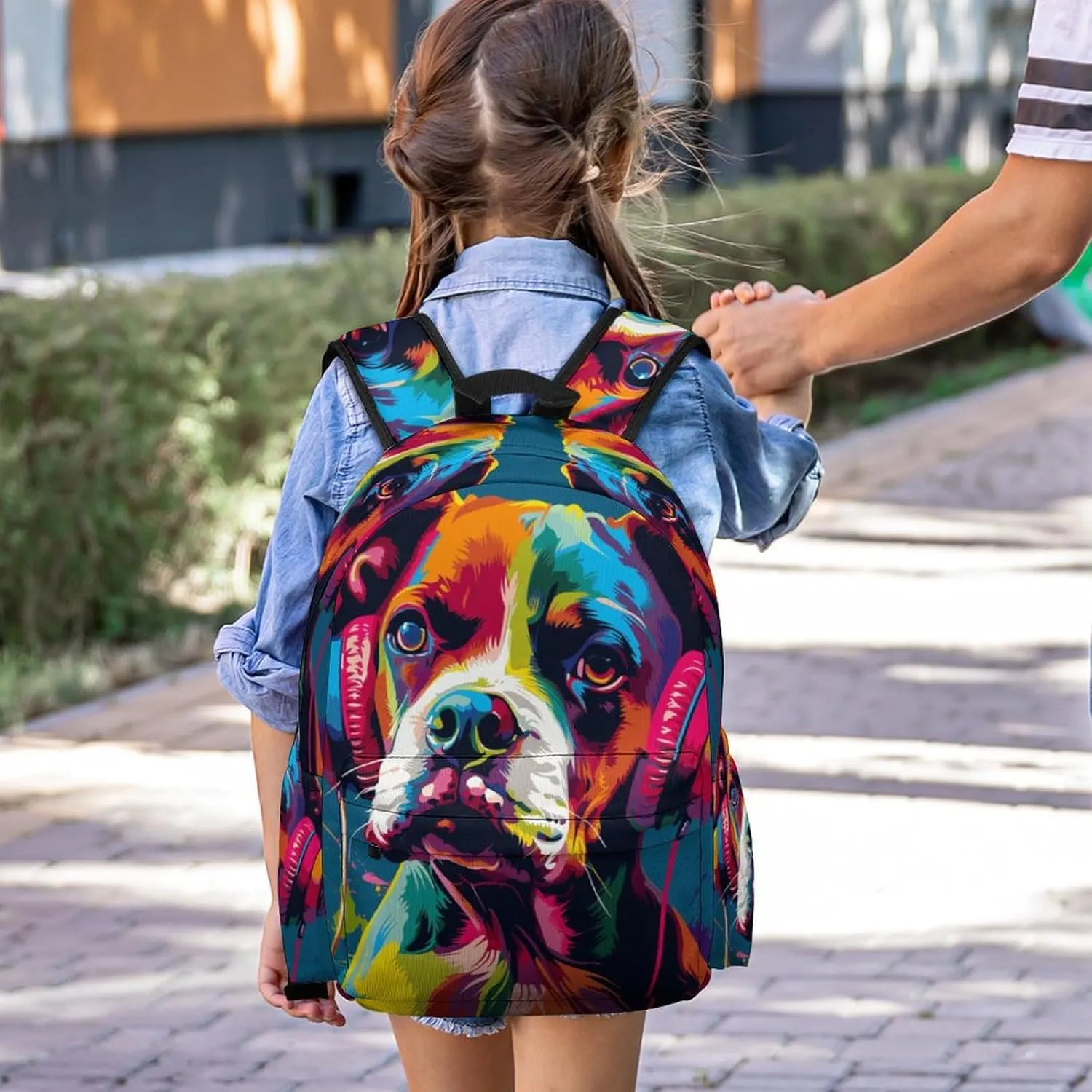 16 Inch Backpack Colorful Dog Headphones Laptop Backpack School Bookbag Shoulder Bag Casual Daypack