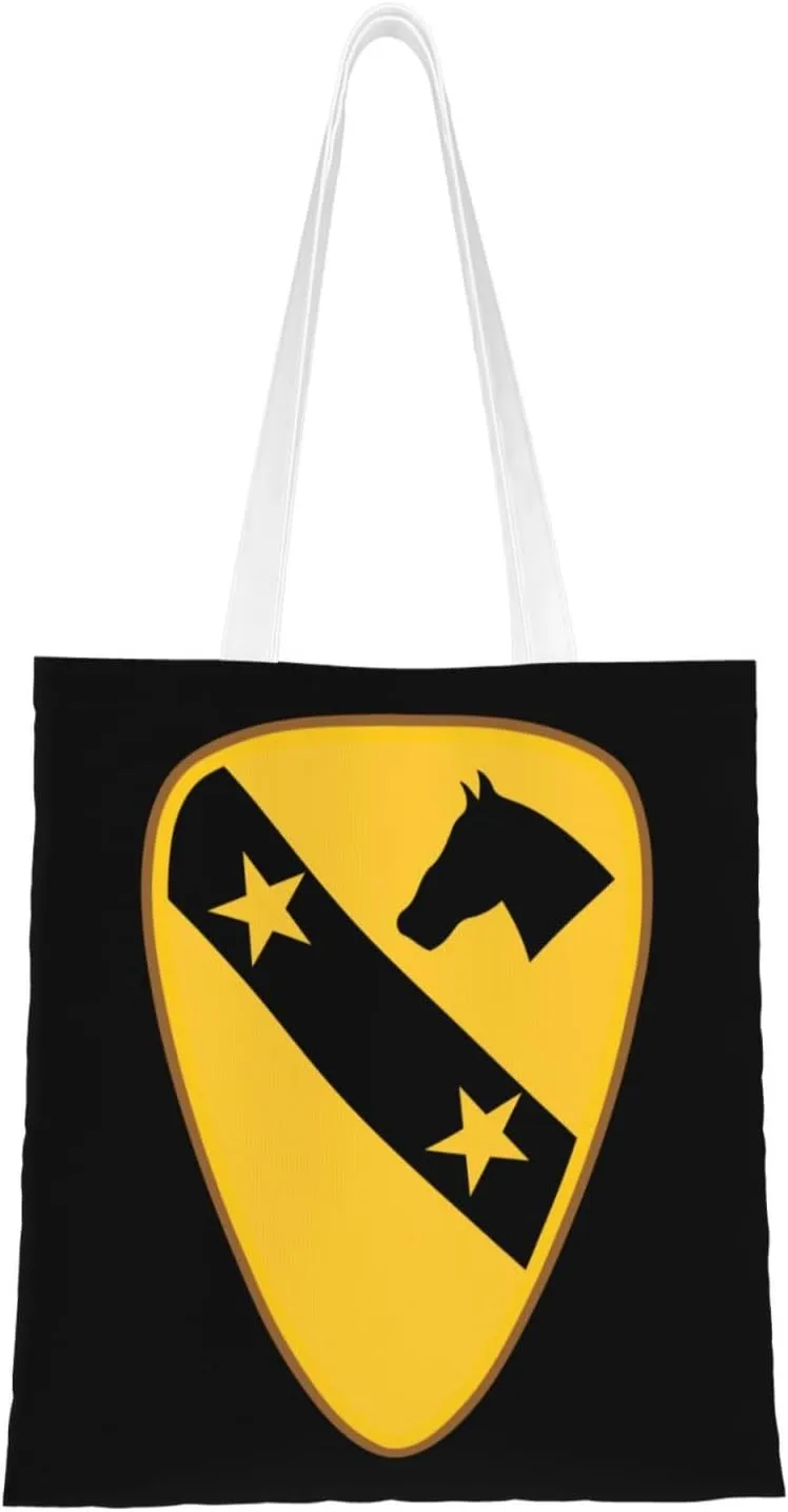 1st Cavalry Division - Distinctive Unit Insignia Tote Bag for Women Canvas Shopping Bags Reusable Large Capacity Casual Shoulder Handbags Grocery Bags DIY Gift Bags