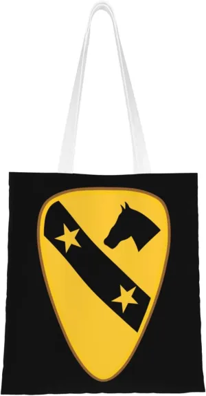 1st Cavalry Division - Distinctive Unit Insignia Tote Bag for Women Canvas Shopping Bags Reusable Large Capacity Casual Shoulder Handbags Grocery Bags DIY Gift Bags