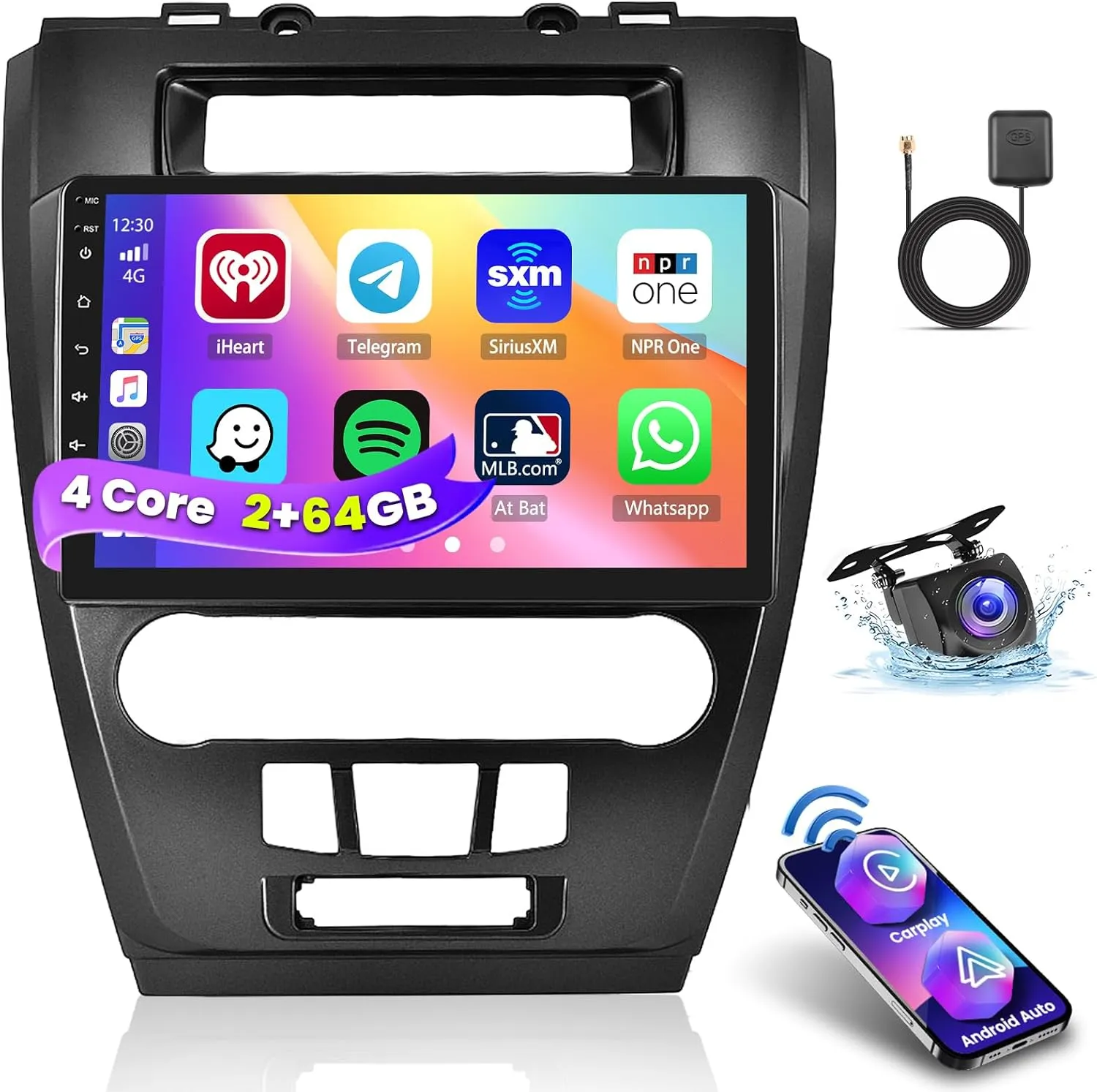 2 64G Android 13 Car Stereo Radio for Ford Fusion Mustang Mondeo 2009-2012, 10.1'' HD Touch Screen Compatible with CarPlay Android Auto, AHD Backup Camera, Mirror Link, GPS, WiFi, DSP