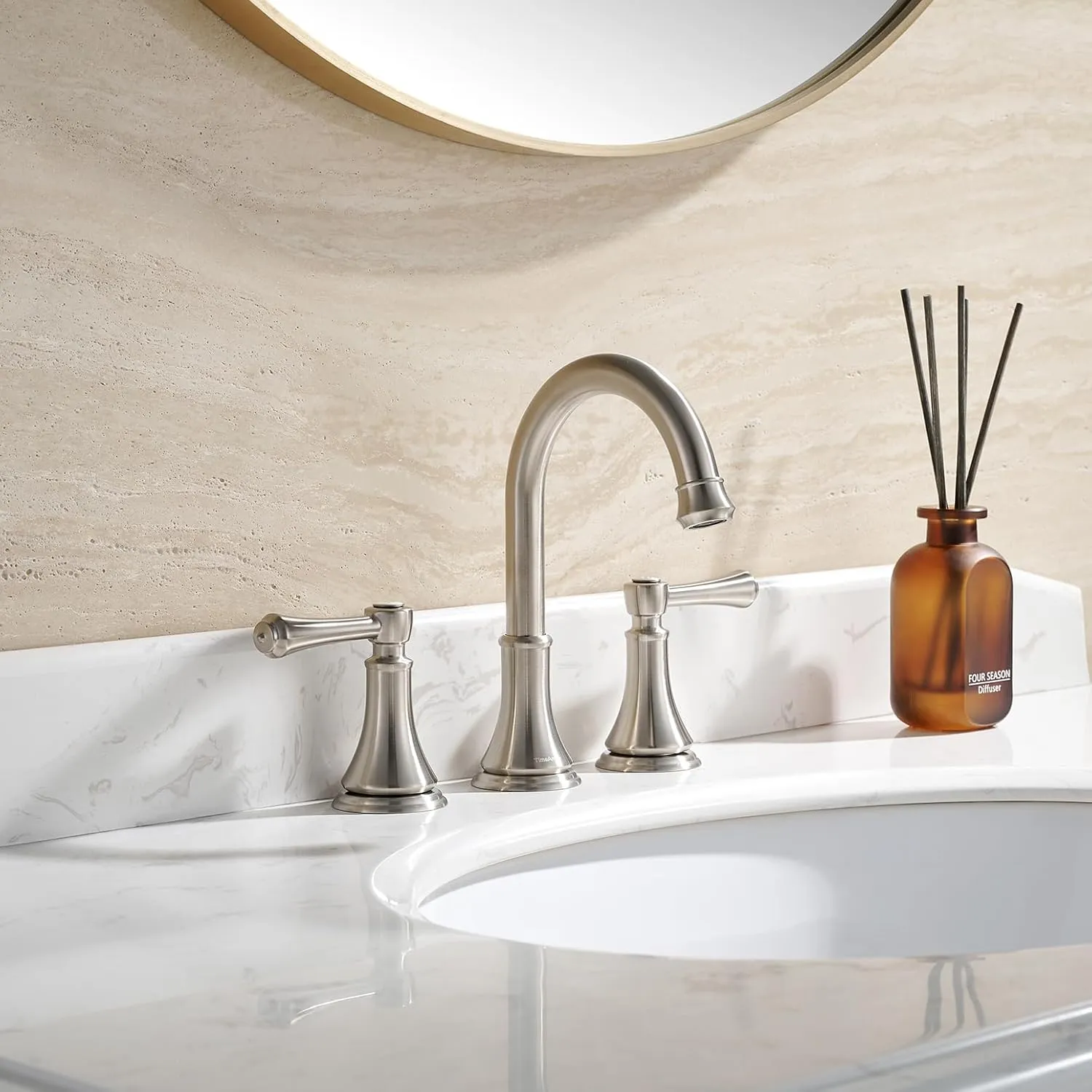 2 Handle 8 inch Widespread Bathroom Sink Faucet Brushed Nickel with Pop-Up Drain, High Arc Modern Bathroom/Vanity/Lavatory Faucet 3 Holes with Brass 360° Swivel Spout, TAF830Y-BN