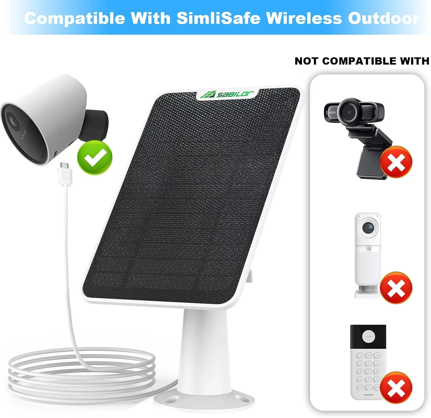 2 Pack 6W Solar Panel for SimpliSafe Outdoor Camera IP65 Weatherproof Solar Panel Charger Compatible with SimpliSafe Camera Solar Panels with Secure Wall Mount 9.8ft Cable 360° Adjustable Bracket