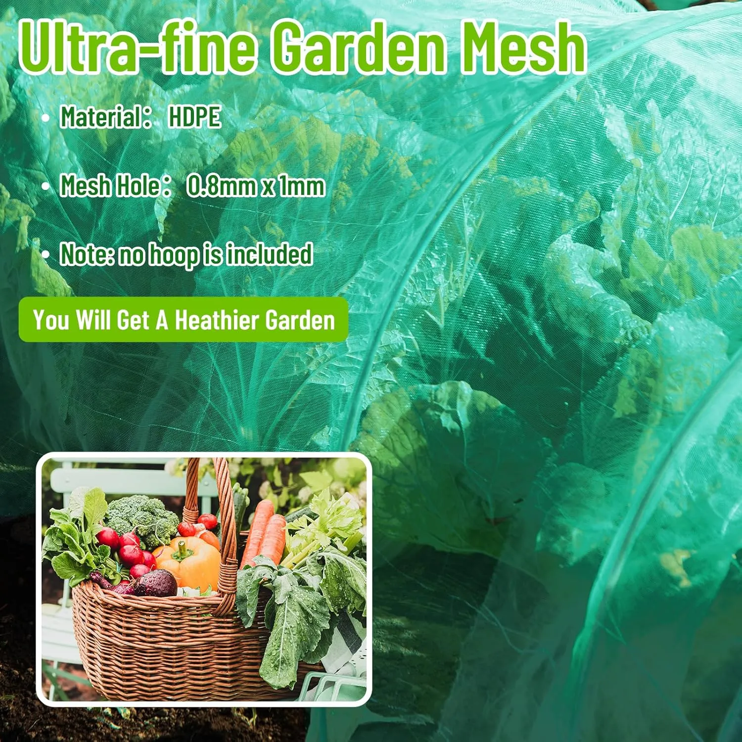 2 Pack Garden Netting 10 x 20 ft Ultra Fine Mesh Garden Netting Green Mesh Plant Cover Raised Beds Barrier Screen Protection for Vegetable Fruits Flowers Crops Greenhouse Rows from Birds Squirrels