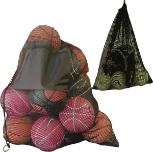 2 Pack Mesh Ball Bag, Mesh Sports Equipment Bags, Heavy Duty and Extra Thick Drawstring 29 Inch x 38 Inch Sport Mesh Ball Bag with Shoulder Strap and Front Pocket, Mesh Equipment Bag 14 x 18 Inch
