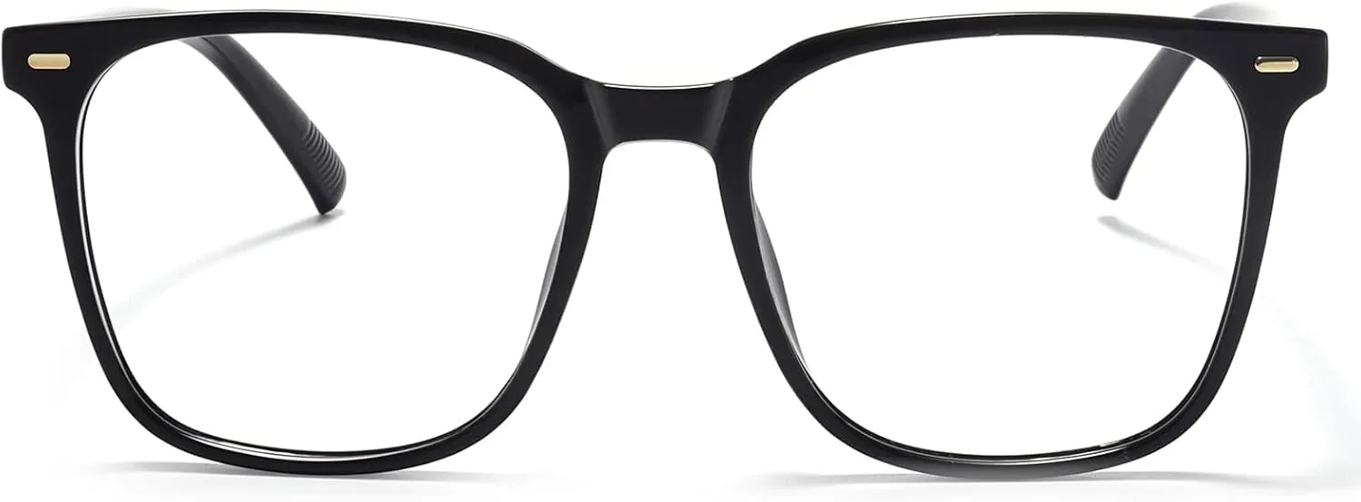 2-Pack Oversized Square Blue Light Blocking Glasses for Women Men, Anti-Fatigue Computer Monitor Gaming Glasses Reduce Eye Strain(Black Brown)