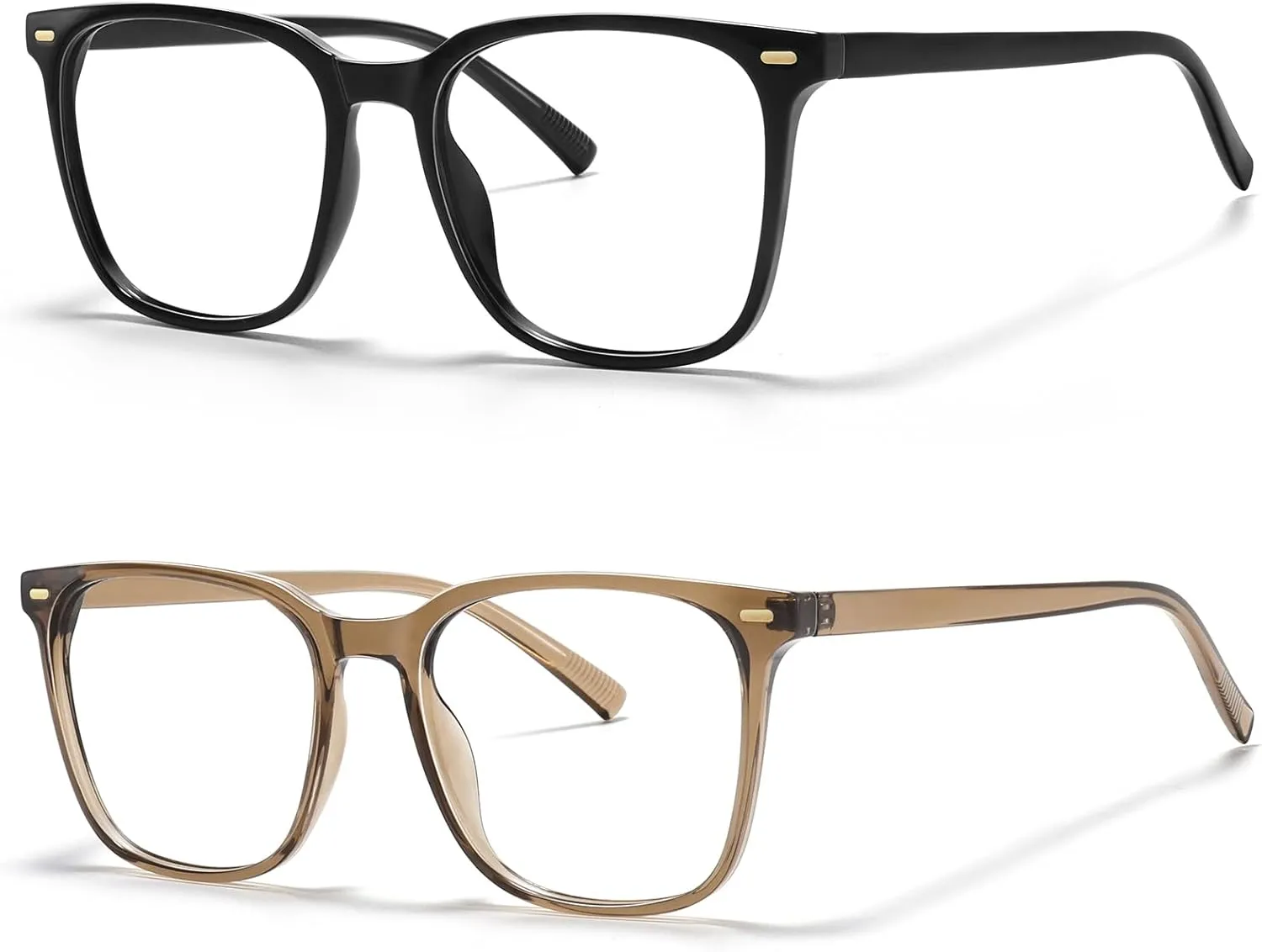 2-Pack Oversized Square Blue Light Blocking Glasses for Women Men, Anti-Fatigue Computer Monitor Gaming Glasses Reduce Eye Strain(Black Brown)