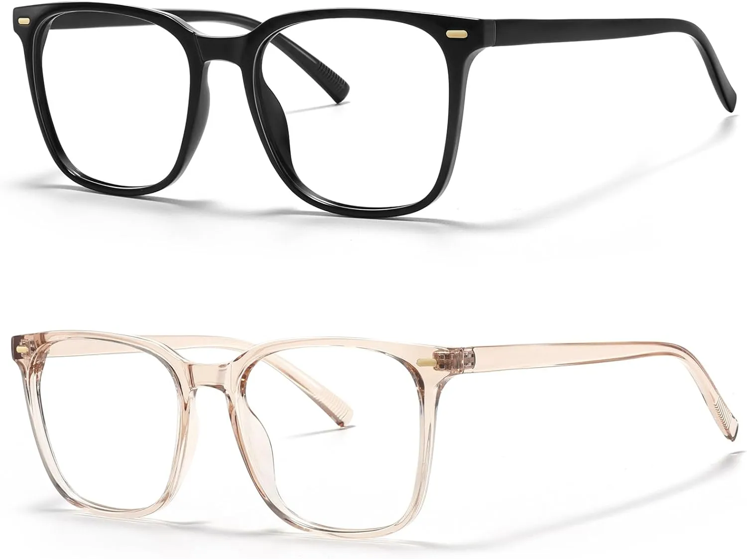 2-Pack Oversized Square Blue Light Blocking Glasses for Women Men, Anti-Fatigue Computer Monitor Gaming Glasses Reduce Eye Strain(Black transparent Brown)