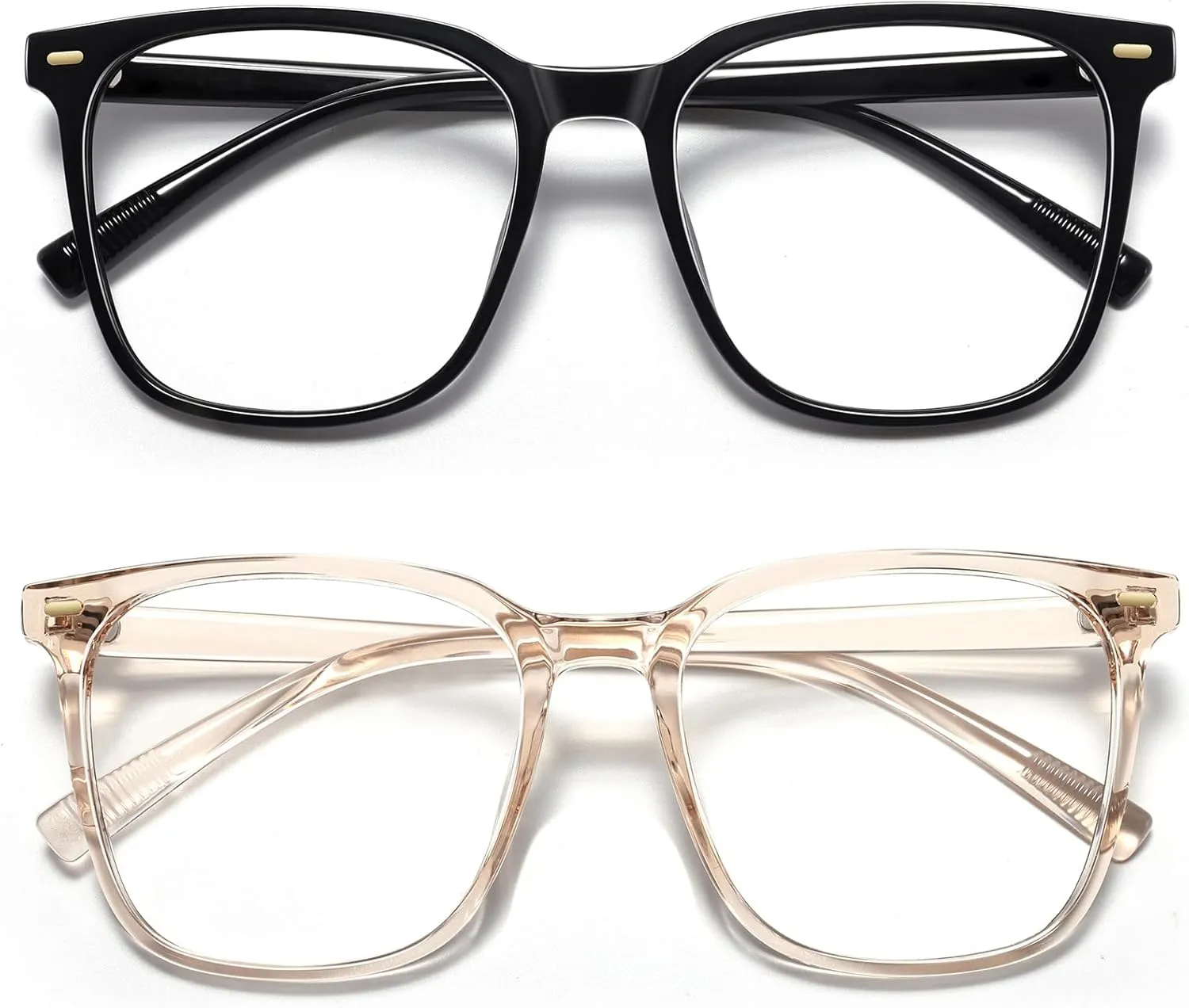 2-Pack Oversized Square Blue Light Blocking Glasses for Women Men, Anti-Fatigue Computer Monitor Gaming Glasses Reduce Eye Strain(Black transparent Brown)