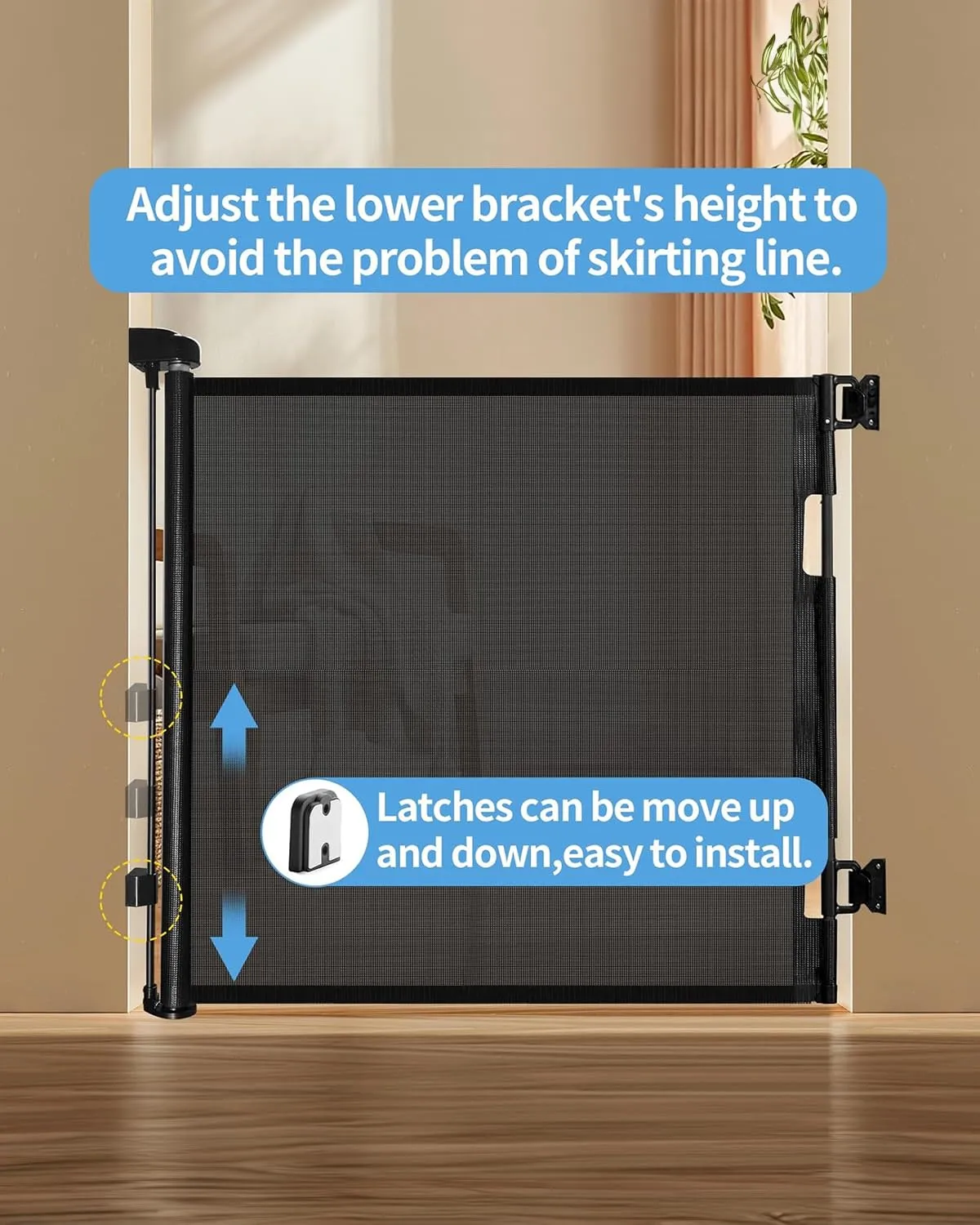 2 Pack Retractable Baby Gate,Mesh Baby Gate or Mesh Dog Gate,33" Tall,Extends up to 55" Wide,Child Safety Gate for Doorways, Stairs, Hallways, Indoor/Outdoor（Black,33"x55"