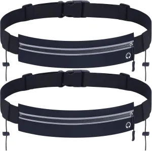 2 Pack Slim Running Belt Waist Pack – Waterproof Fanny Bag with Marathon Bib Holder & Adjustable Elastic Strap & Anti Theft Hidden Pouch for Phone Money Passport – Workout Gear for Men & Women Runners