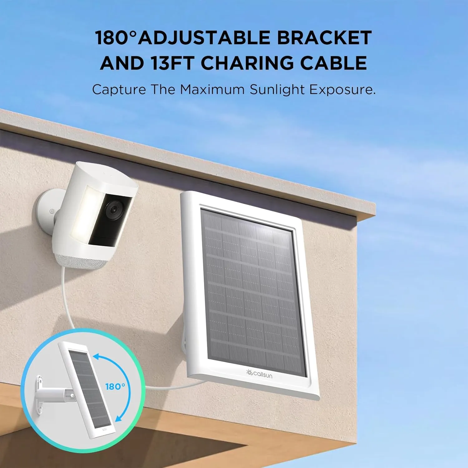 2 Pack - Solar Panel for Security Camera,Solar Charger for Ring Stick Up Cam Battery/Pro&Ring Spotlight Cam Battery/Plus/Pro, IP68 Waterproof 180° Adjustable Bracket 13FT Cable