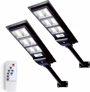2 Pack Solar Street Light Outdoor with Motion Sensor, 10000LM Dusk to Dawn Solar Flood Lights IP66 Waterproof LED Security Light for Parking Lot, Yard, Street, Basketball Court