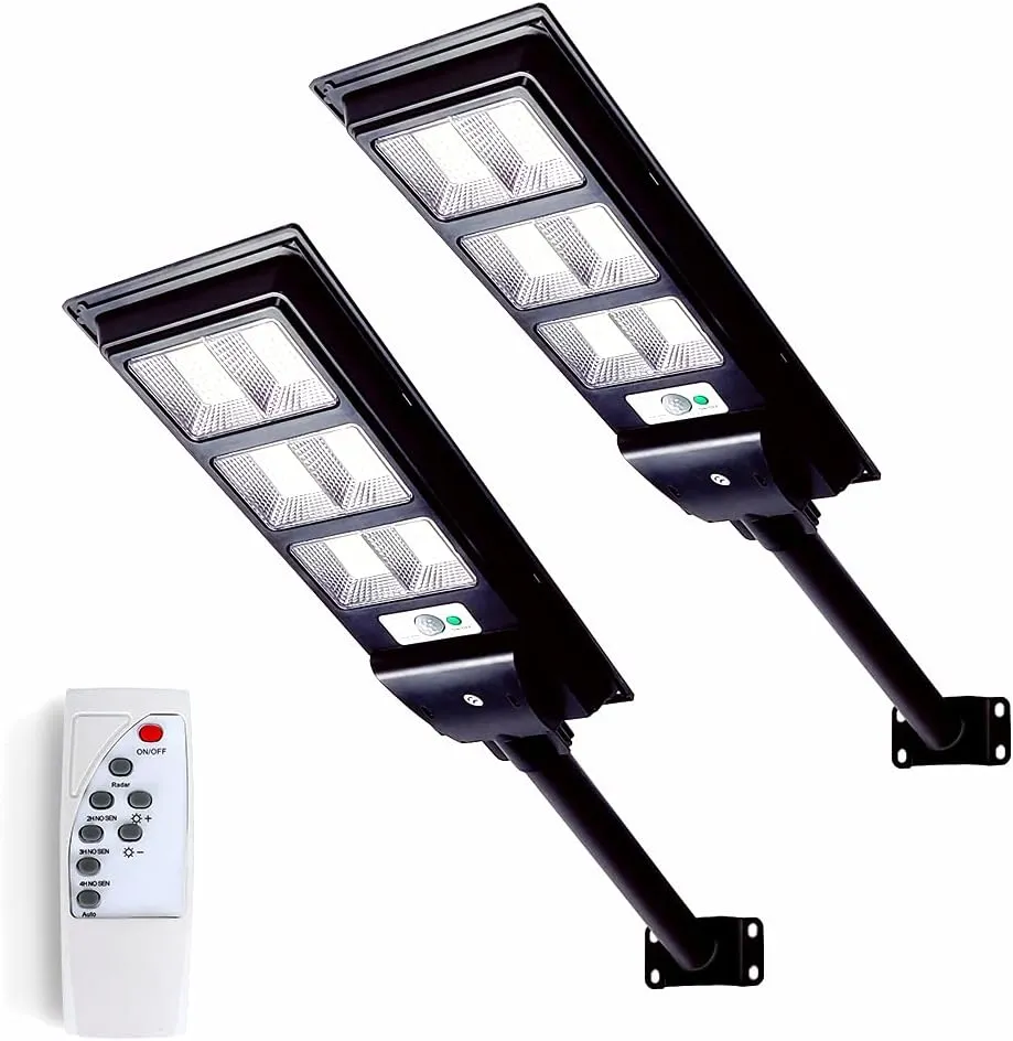 2 Pack Solar Street Light Outdoor with Motion Sensor, 10000LM Dusk to Dawn Solar Flood Lights IP66 Waterproof LED Security Light for Parking Lot, Yard, Street, Basketball Court
