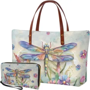 2 PCS Purse and Wallet Set for Women, Lightweight Large Top Handle Purse with PU Wallet for Work Party Shopping