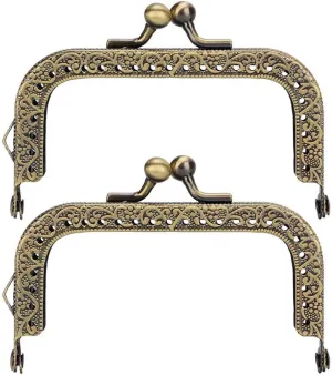 2 Pcs Purse Bag Kiss Clasp Lock, Bag Purse Making Metal Arch Frame Embossed Metal Purse Frame for Handle Bag Sewing Craft(8.5cm)