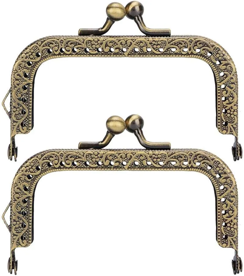 2 Pcs Purse Bag Kiss Clasp Lock, Bag Purse Making Metal Arch Frame Embossed Metal Purse Frame for Handle Bag Sewing Craft(8.5cm)