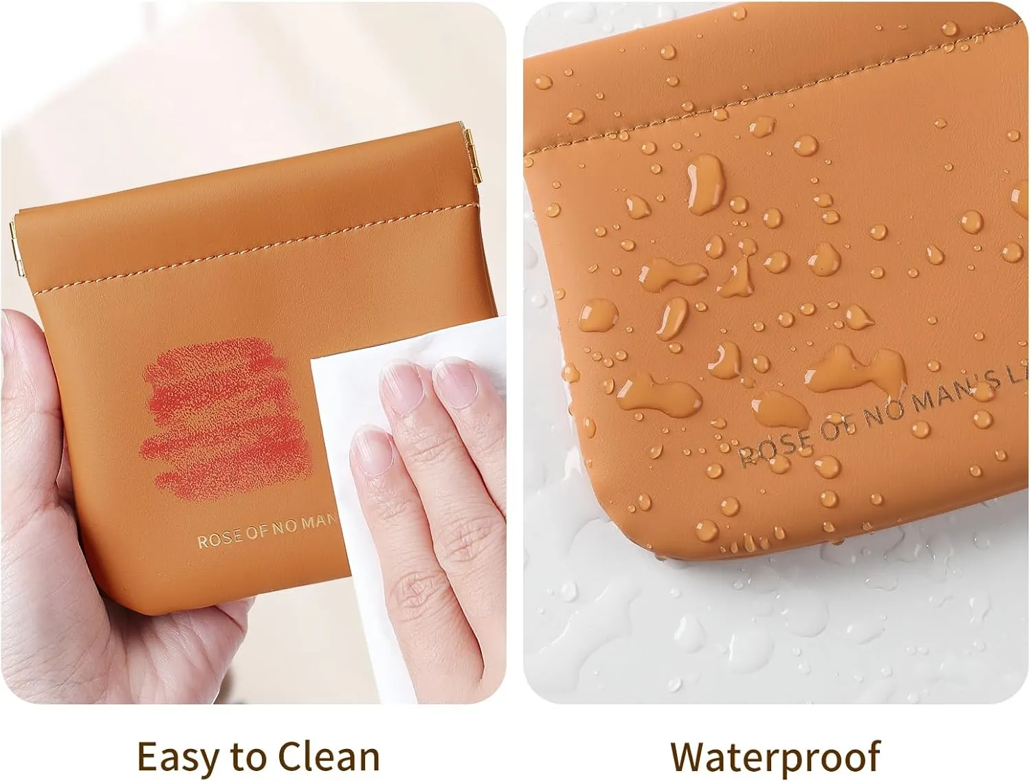 2 PCS Small Cosmetic Bag for Purse, Organosilicon Super Fiber Leather Mini Makeup Bag Coin Purse for Women, Snap Closure Travel Makeup Pouch for Lipstick Jewelry Key Change (Orange)