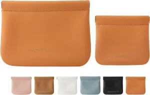 2 PCS Small Cosmetic Bag for Purse, Organosilicon Super Fiber Leather Mini Makeup Bag Coin Purse for Women, Snap Closure Travel Makeup Pouch for Lipstick Jewelry Key Change (Orange)