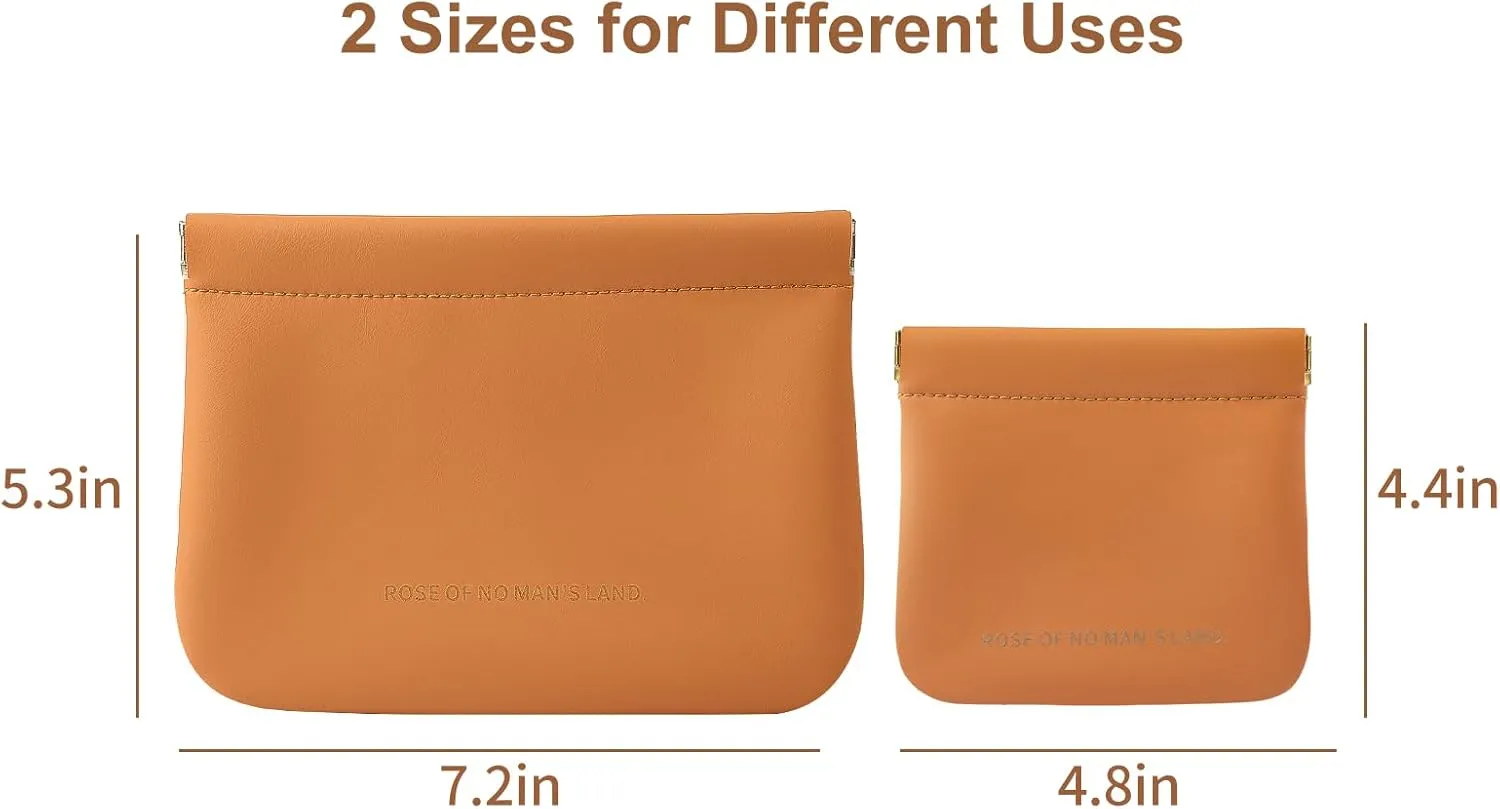 2 PCS Small Cosmetic Bag for Purse, Organosilicon Super Fiber Leather Mini Makeup Bag Coin Purse for Women, Snap Closure Travel Makeup Pouch for Lipstick Jewelry Key Change (Orange)