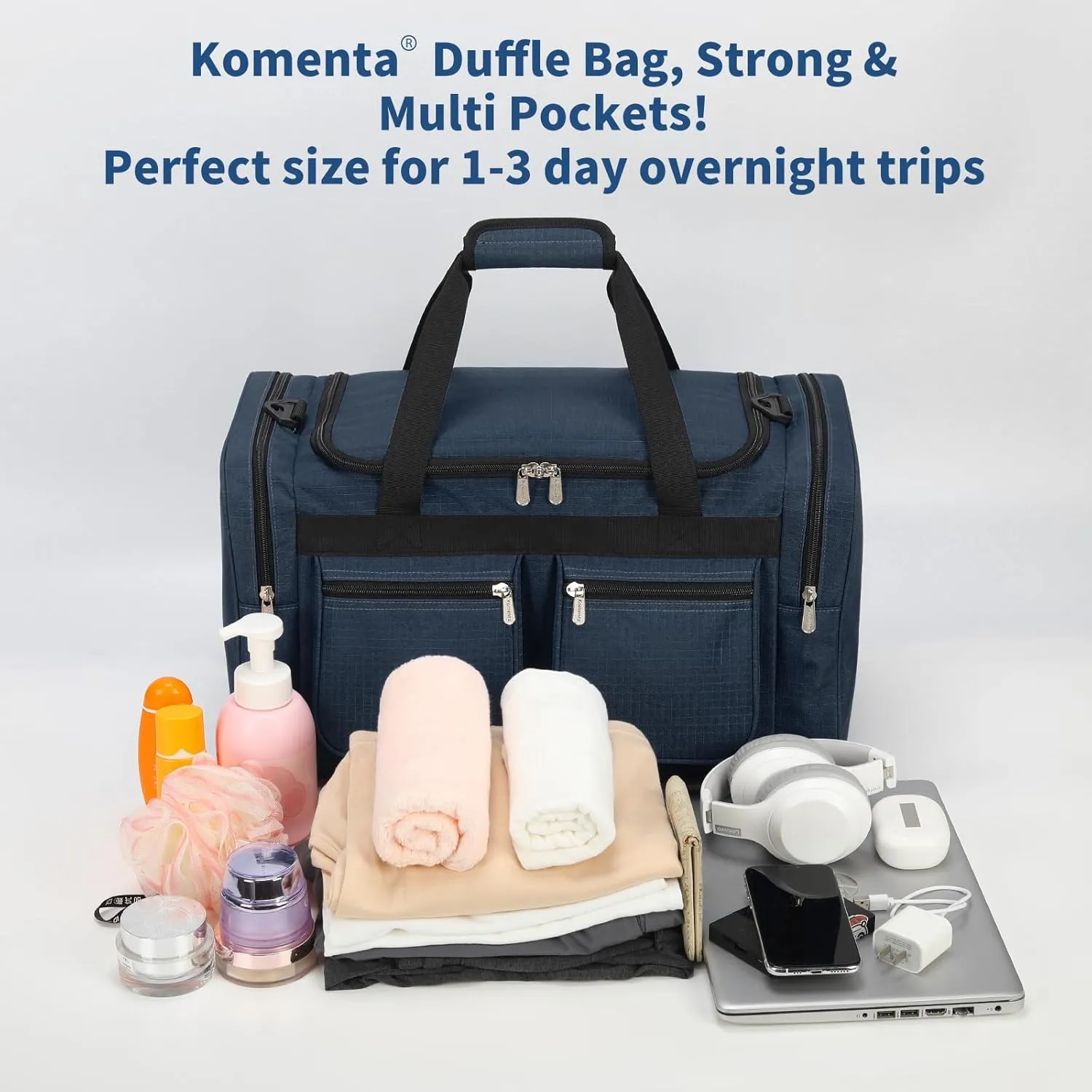20 inch Duffle Bag for Men, Weekender Overnight Bag for Traveling (Navy)