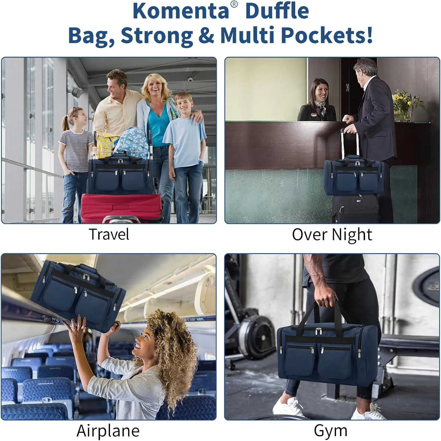 20 inch Duffle Bag for Men, Weekender Overnight Bag for Traveling (Navy)