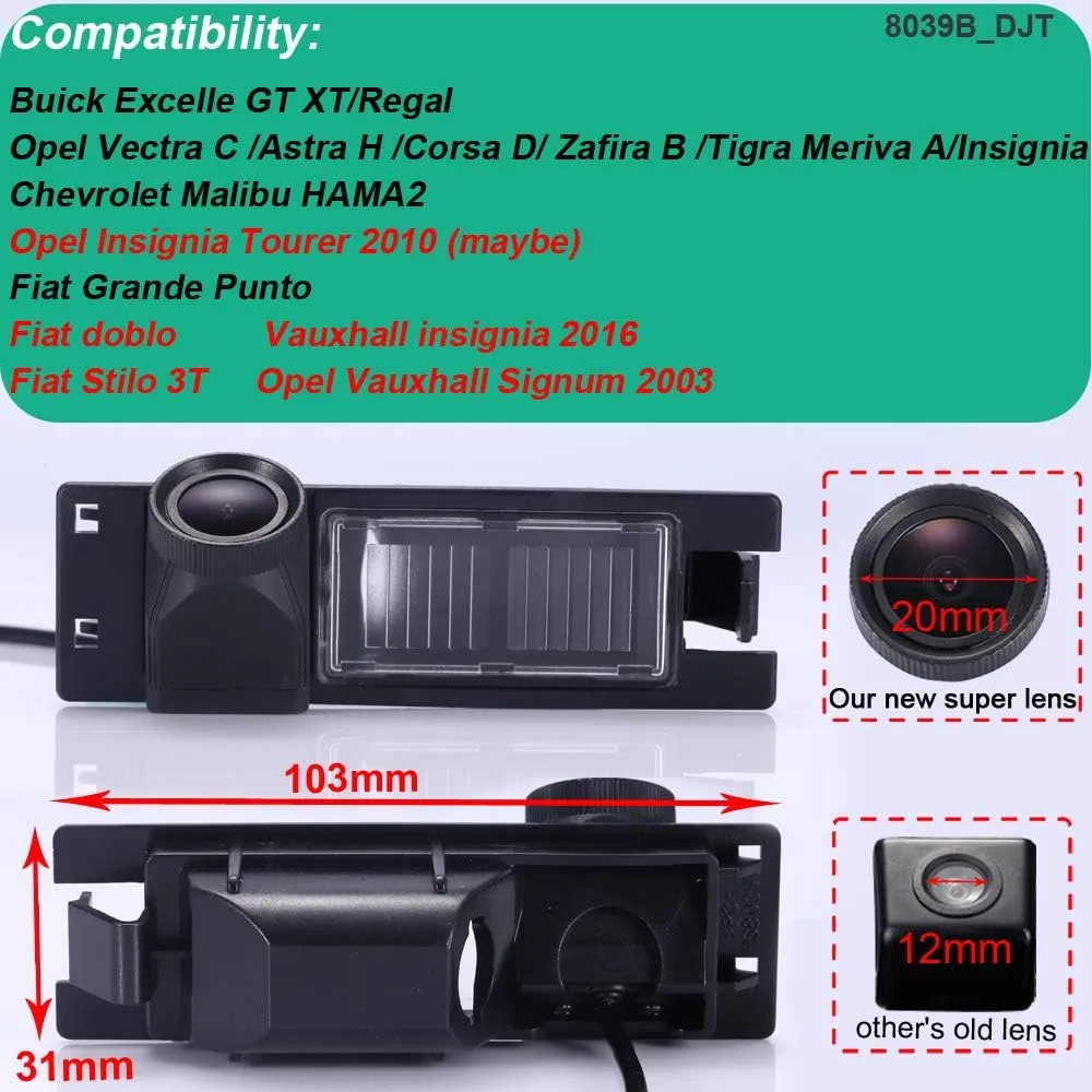 20 mm Lens Super HD Night Vision Reversing Camera Replacement for Opel Vectra C/Astra H/Corsa D/Zafira B/Tigra Meriva A/Insignia/Vauxhall Signum/Buick Excelle GT XT/Regal/Chevrolet Malibu HAMA2/Fiat