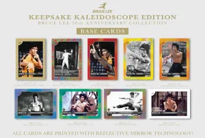 2024 Bruce Lee Keepsake 50th Anniversary Kaleidoscope Edition- 15 Packs, 2 Relics- Rare Parallels & Inserts- Relics Directly from Bruce Lee's Training Gear, Personal Documents, His Films & More