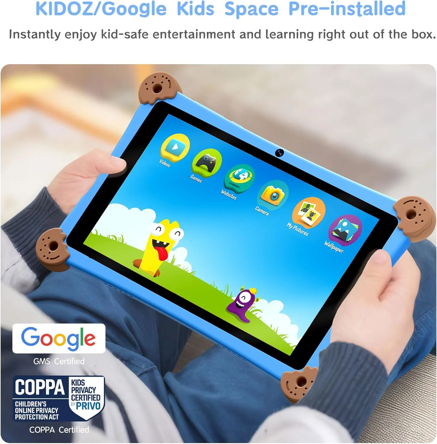 2025 Kids Tablet, 8 Inch Android Tablet for Kids 3-12 with KIDOZ Preinstalled, 6GB 32GB Storage, WiFi 6, Parental Control, Anti-Fall Design, Adjustable Strap Included, Great Gift for Kids