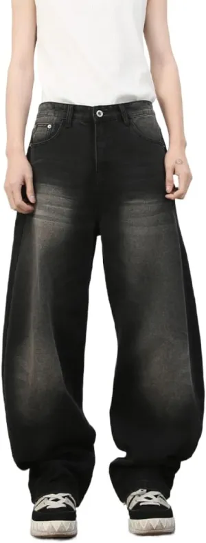 2025 Men's Wide Leg Baggy Jeans Y2K Vintage Barrel Denim Pants Loose Fit Long Skater Trousers Streetwear Y2k Clothes