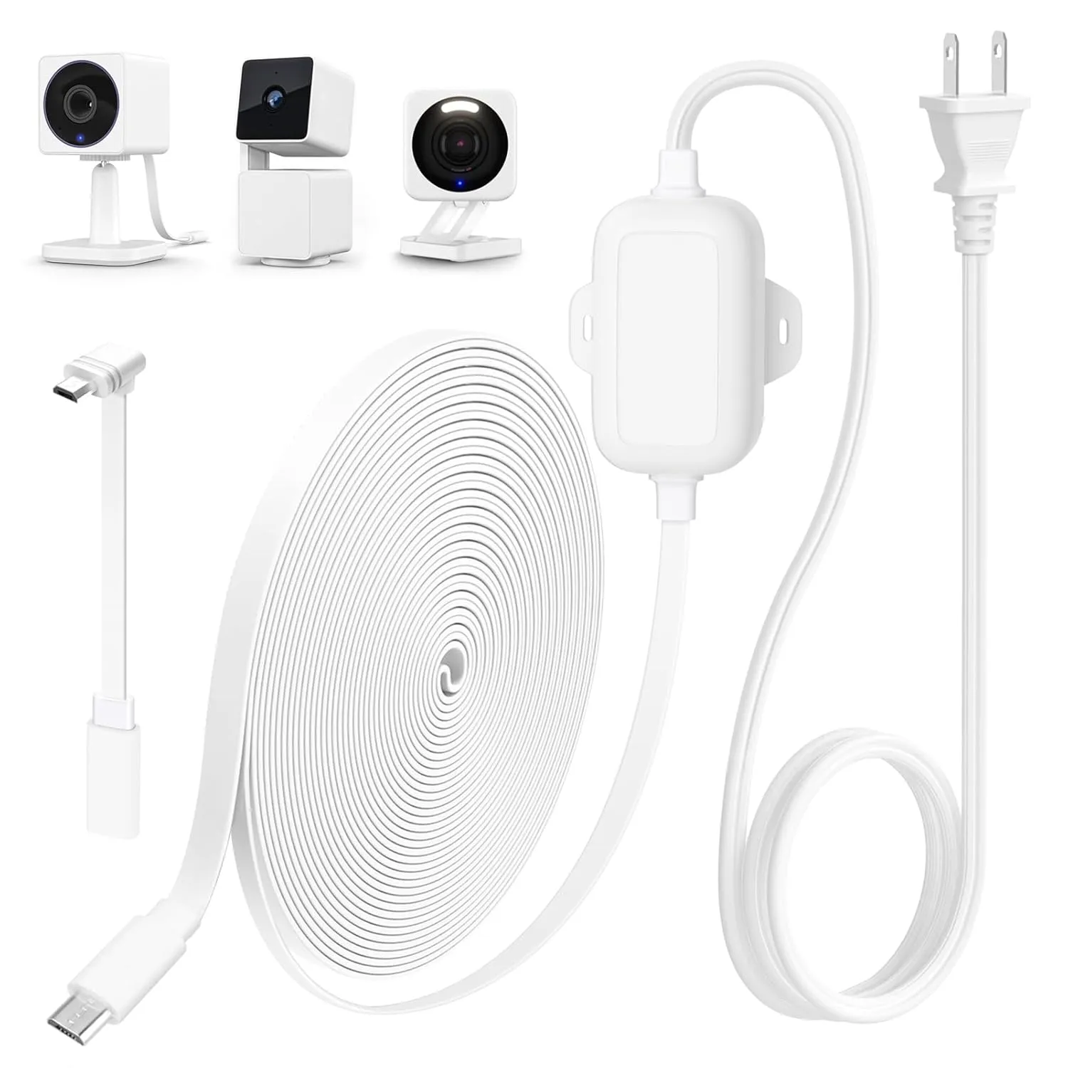 25FT Outdoor Power Adapter & L-Shape Micro USB Extension Cable - WYZE Cam V4 & Pan V3 Compatible, IP67 Waterproof Flat Cable for WYZE Plug, Offers Special 'Charge While Recording' Feature