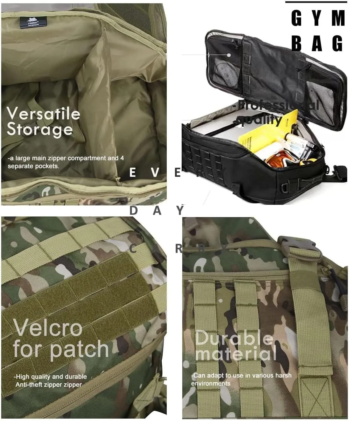3 In 1 Military Backpack Travel Duffle Bag for Weekender Gym Traveling Workout Deployment
