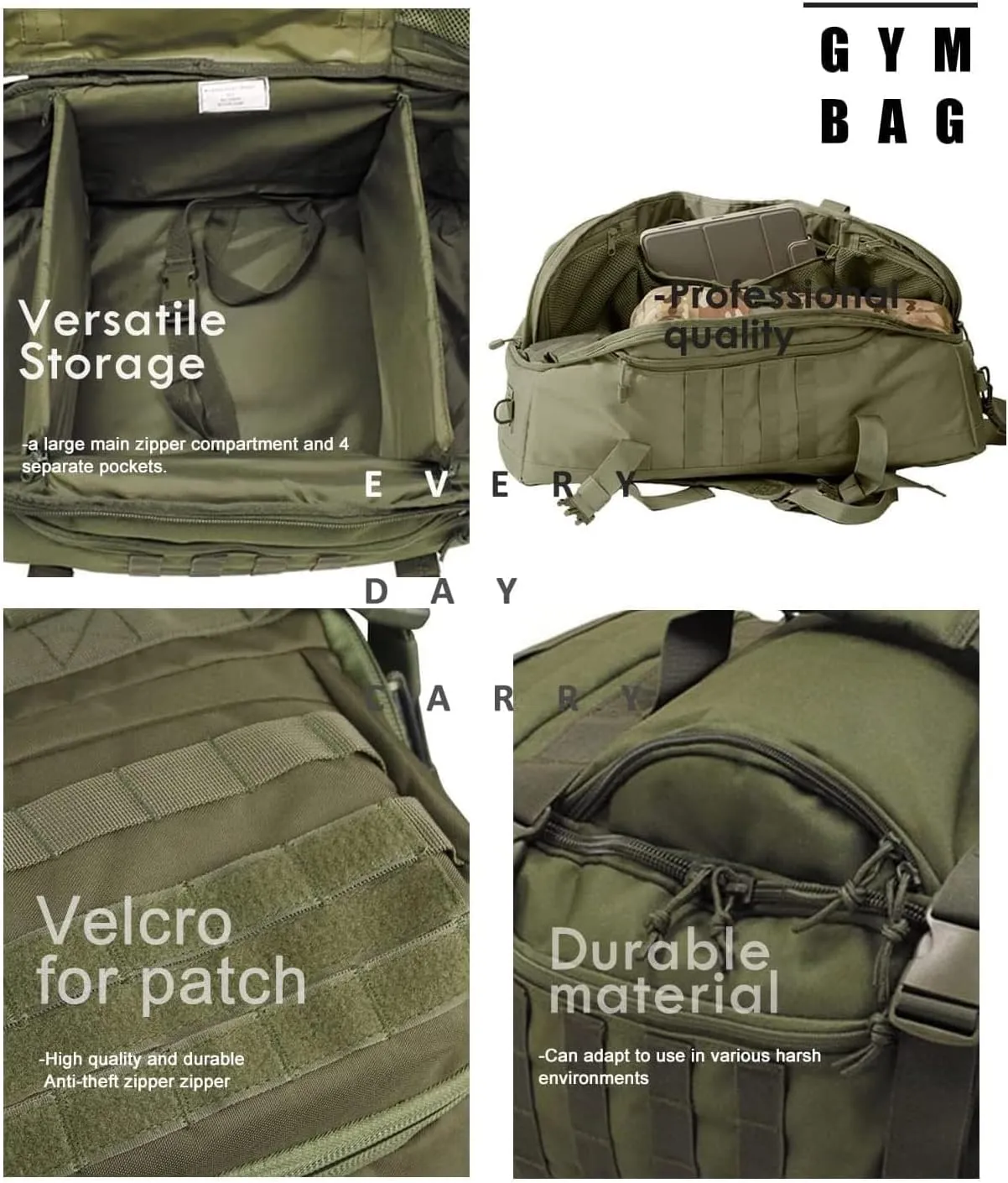 3 In 1 Tactical 30L Military Backpack Travel Duffle Bag for Weekender Gym Workout Deployment