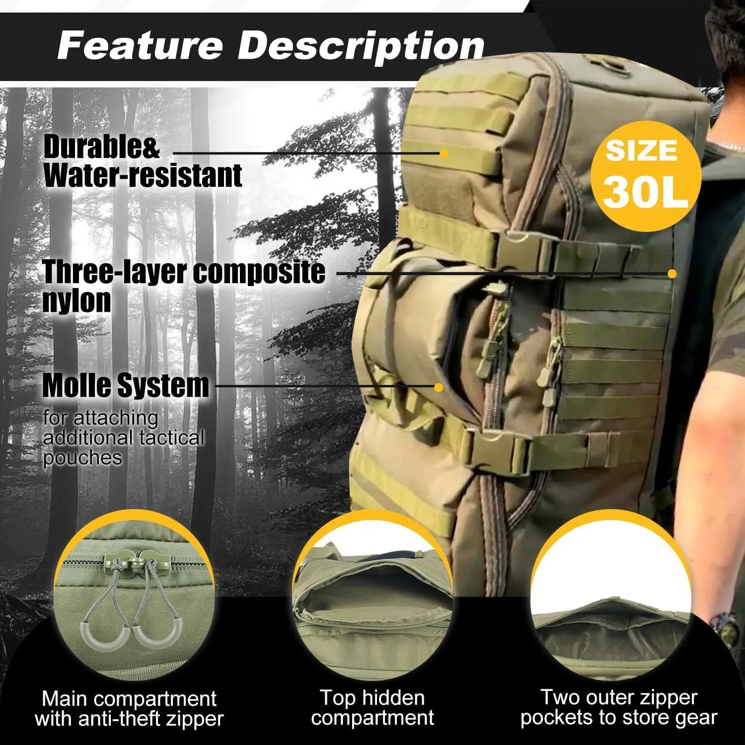 3 In 1 Tactical 30L Military Backpack Travel Duffle Bag for Weekender Gym Workout Deployment